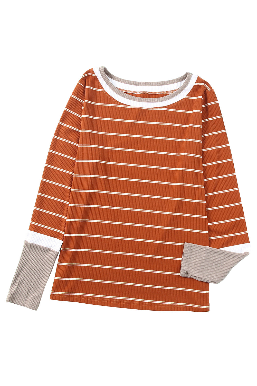 Stripe Colorblock Ribbed Pullover Top