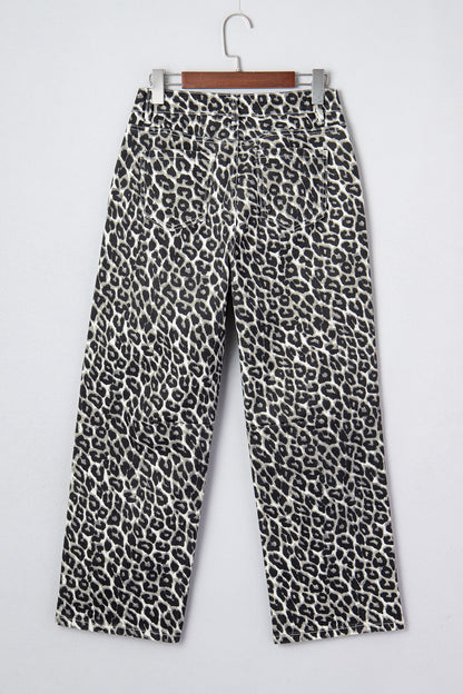 Leopard High Waist Barrel Leg Jeans
