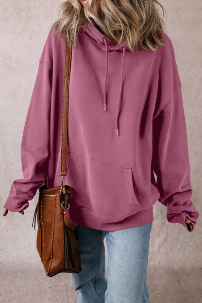 Solid Kangaroo Pocket Drawstring Hoodie