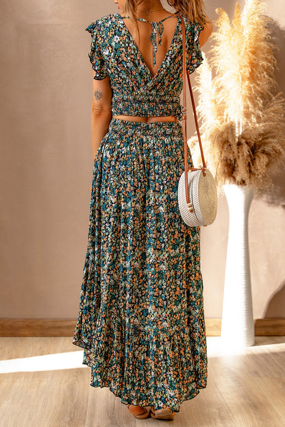 Floral Crop Top and Maxi Skirt Set