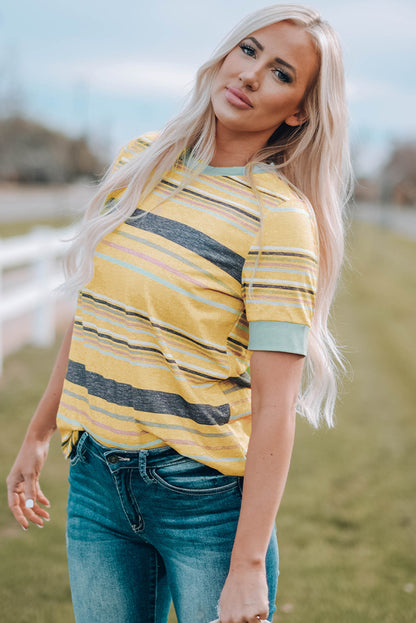 Stripe Short Sleeve Crew Neck T-Shirt