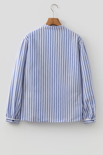 Stripe Embroidered Button Front Long Sleeve Shirt