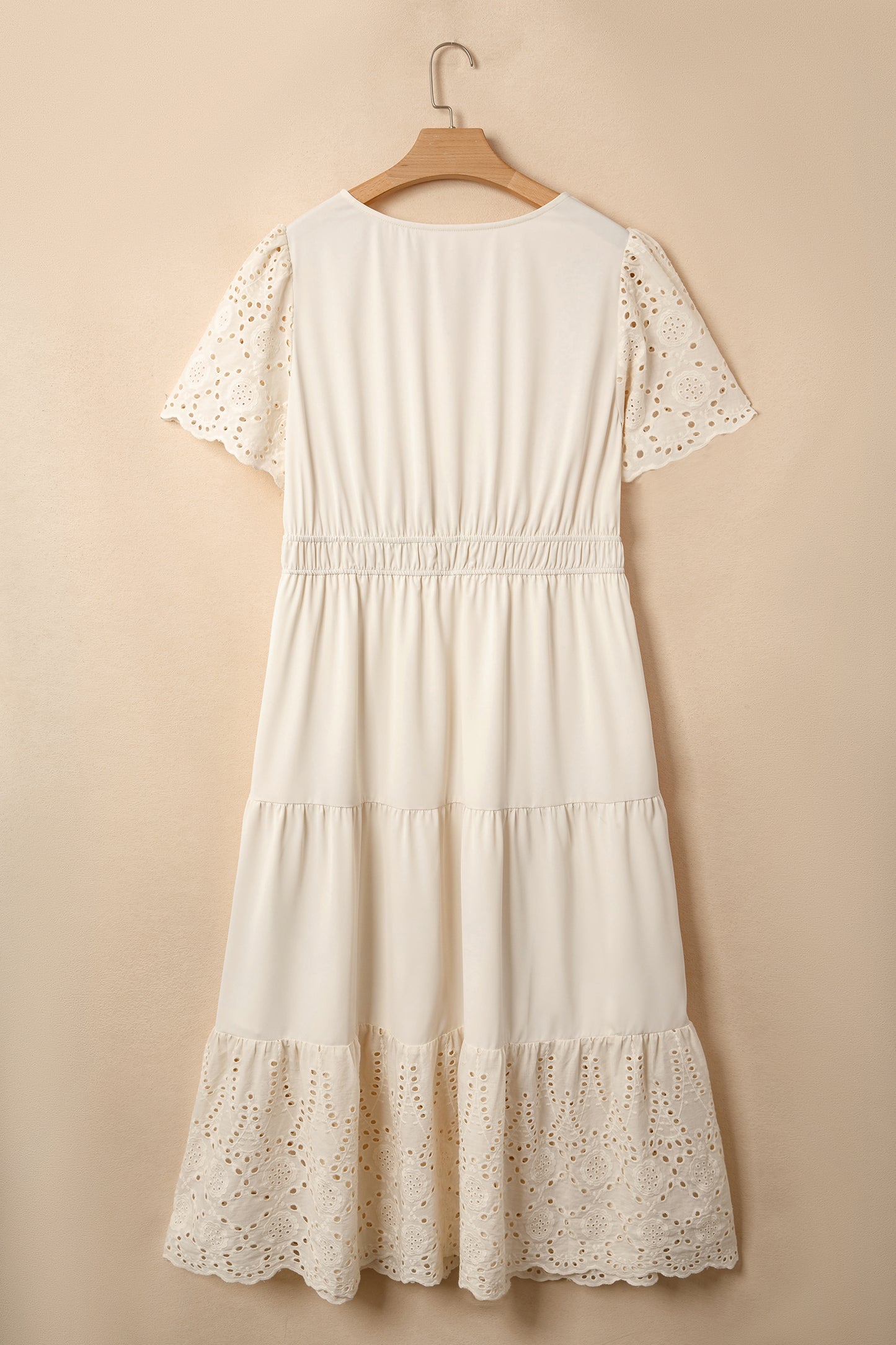 Plus Size Embroidered Eyelet Patchwork V-Neck Maxi Dress