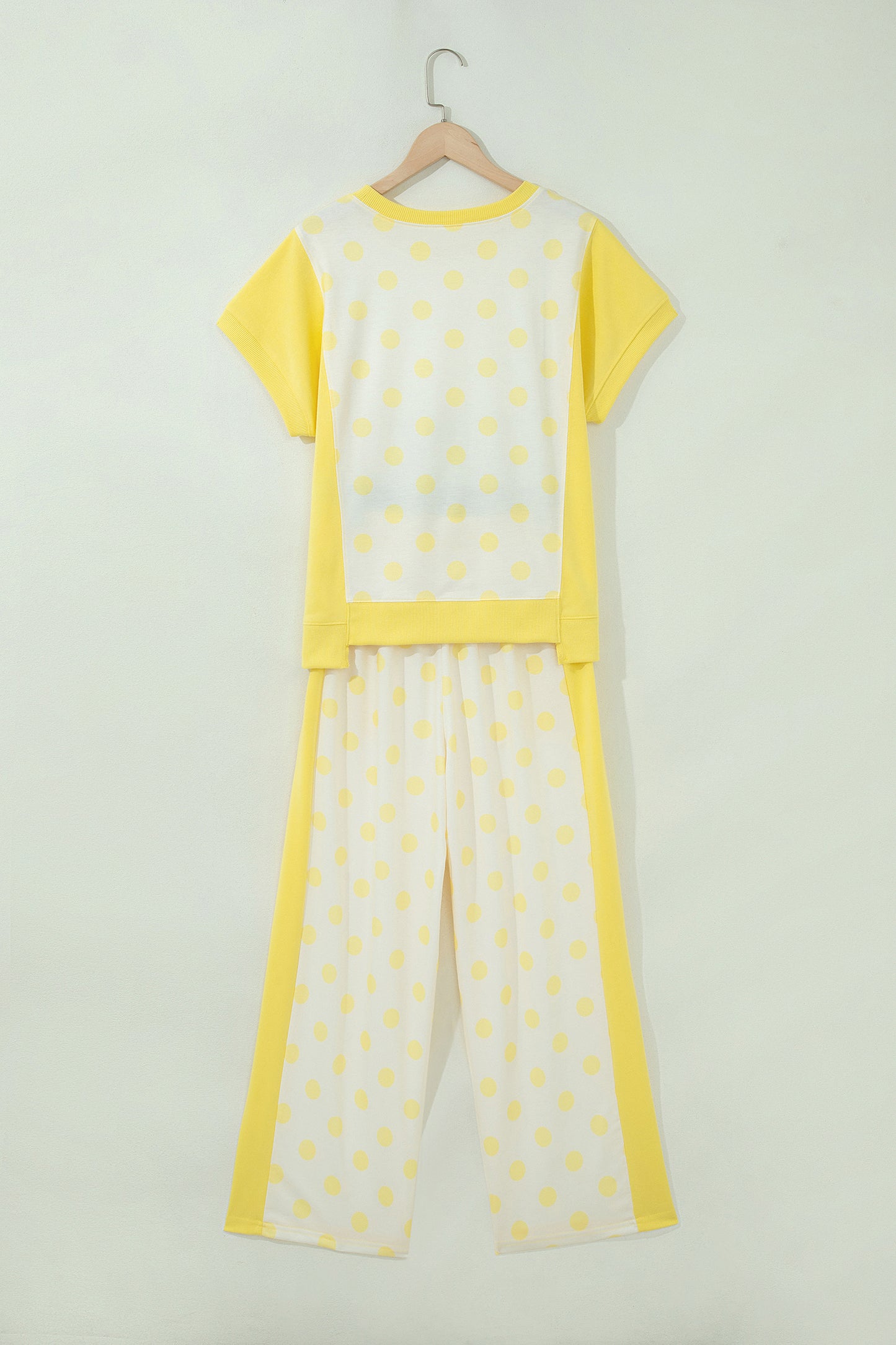 Polka Dot Colorblock Patchwork Top and Wide Leg Pants Set