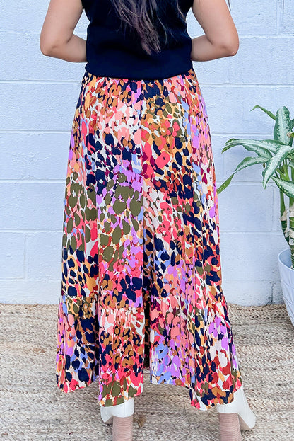 Abstract Floral Ruffle Maxi Skirt