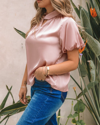 Satin Twist Short Sleeve Blouse