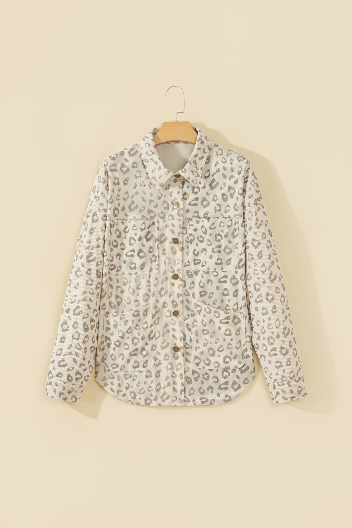 Leopard Corduroy Collared Patch Pocket Jacket