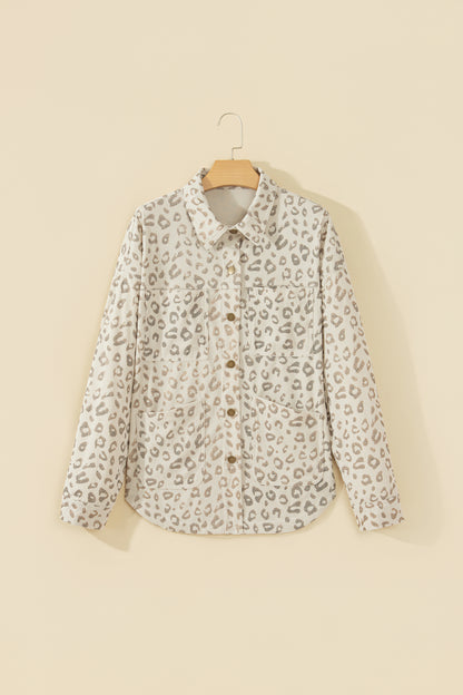 Leopard Corduroy Collared Patch Pocket Jacket