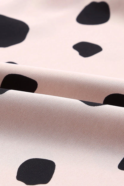 Dotted Buttoned V-Neck Frilled Puff Sleeve Blouse