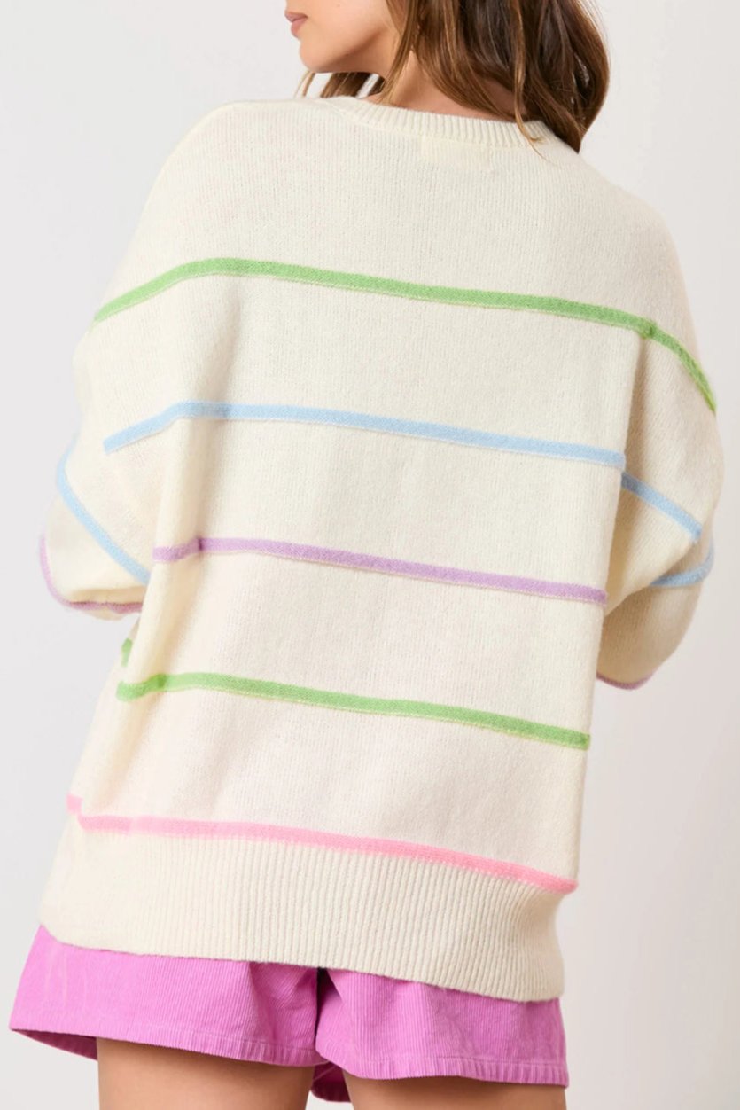 Stripe Drop Shoulder Henley Sweater