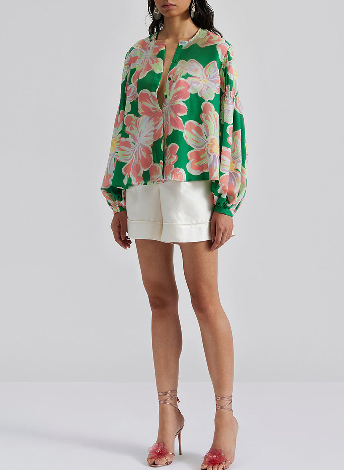 Floral Pleated Puff Sleeve Shirt