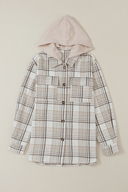 Plaid Removable Hood Buttoned Shacket