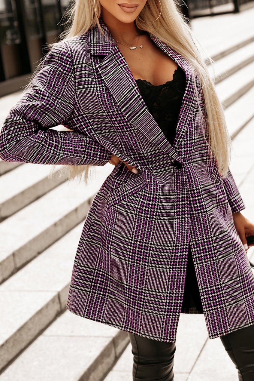 Plaid Lapel Collar Midi Coat