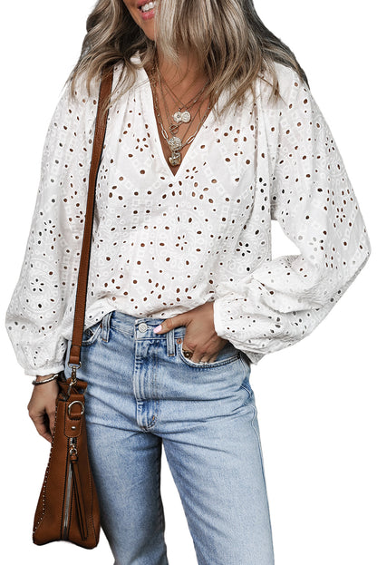 Eyelet Embroidered Puff Sleeve Blouse