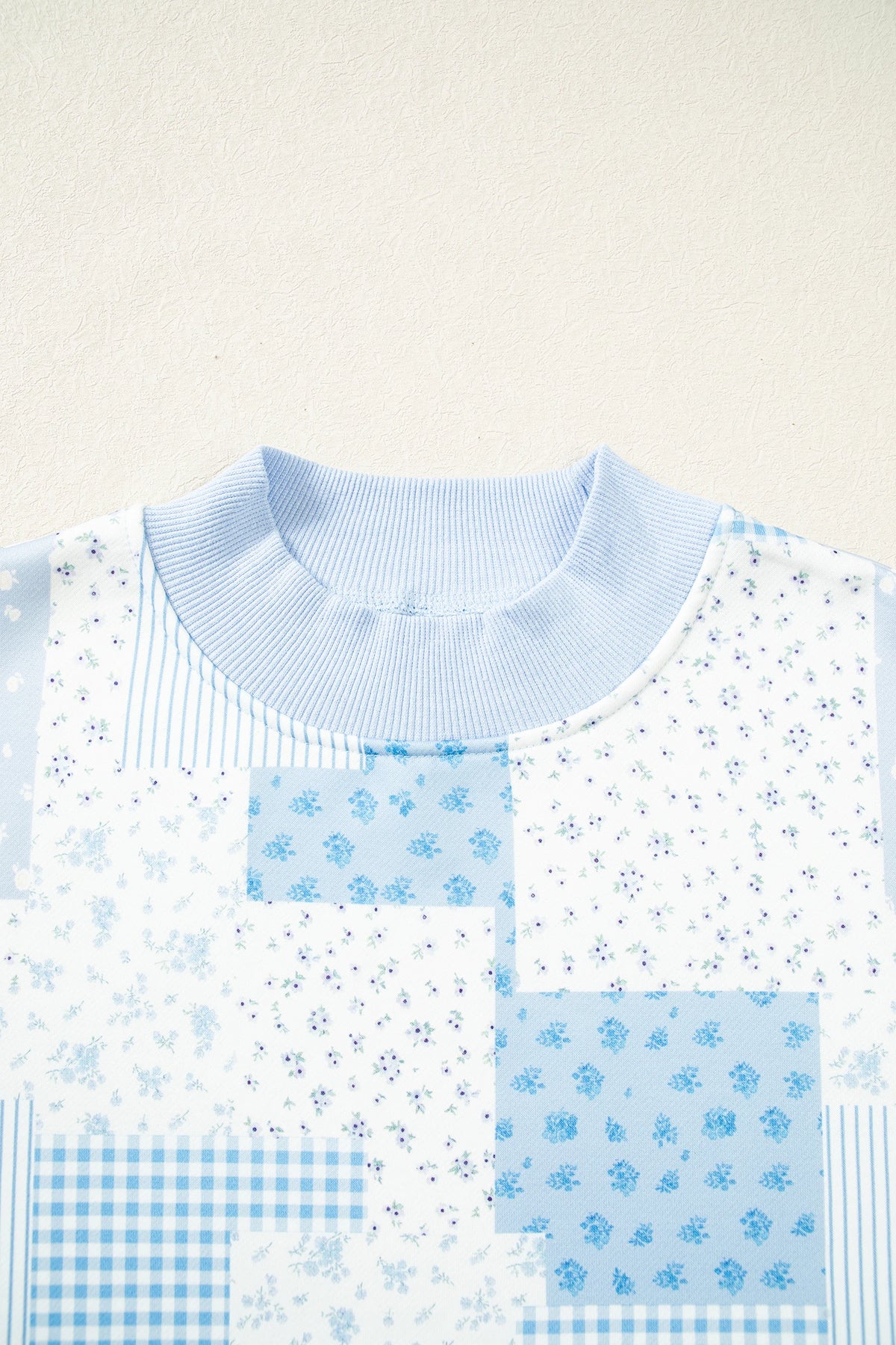 Floral Patchwork Mock Neck Long Sleeve Sweatshirt