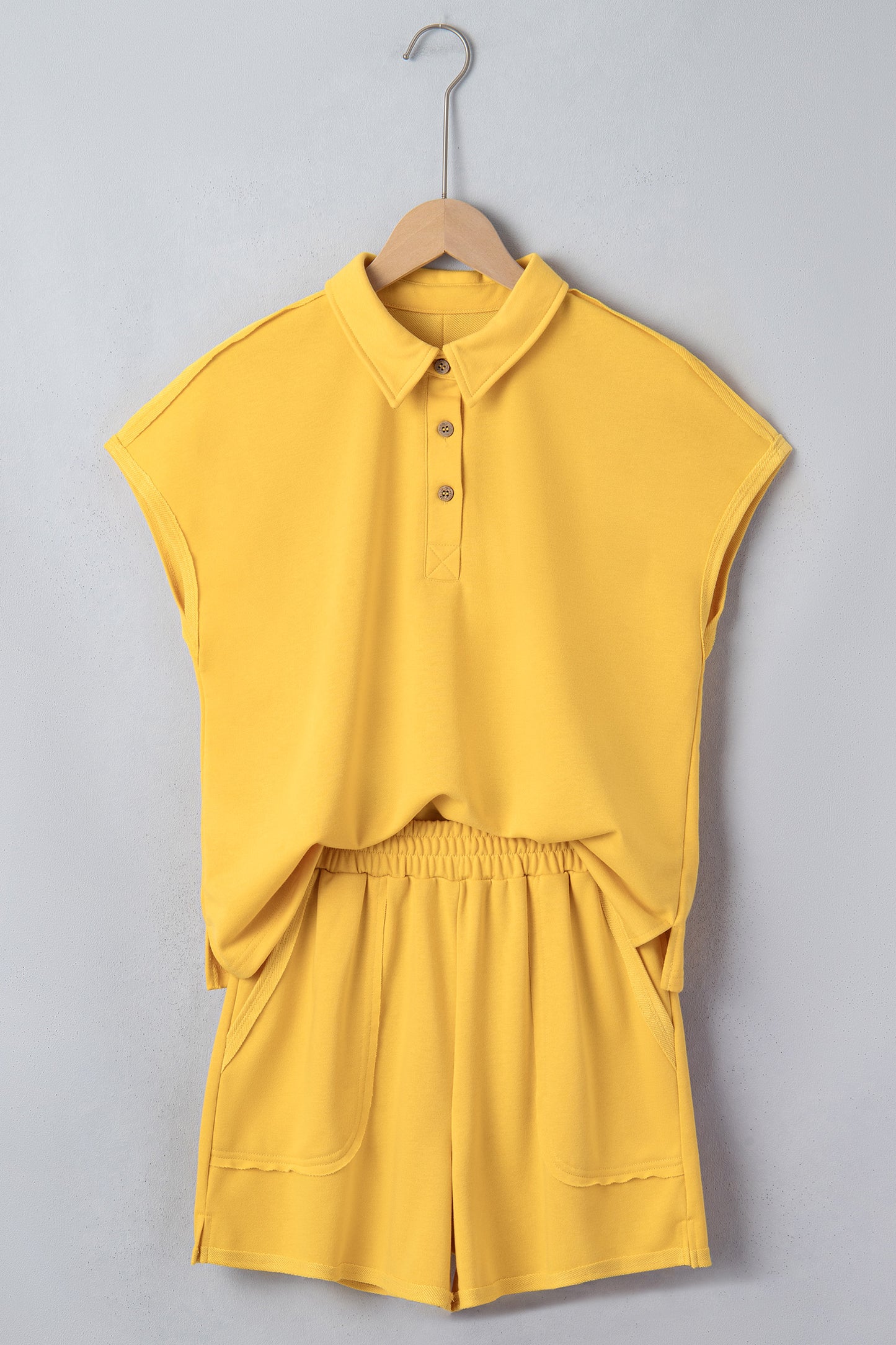 Solid Polo Tee & Elastic Waist Short Set