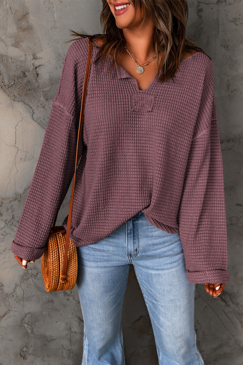 Waffle Wide Long Sleeve Top