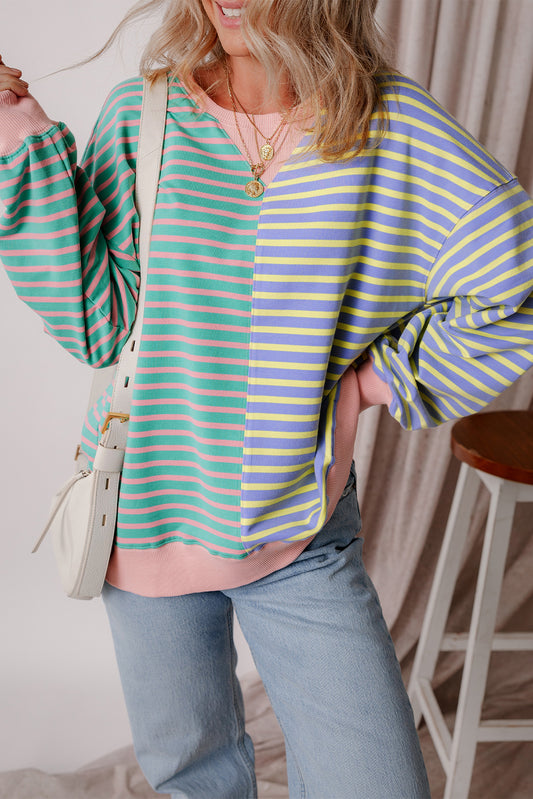 Stripe Colorblock Oversize Sweatshirt