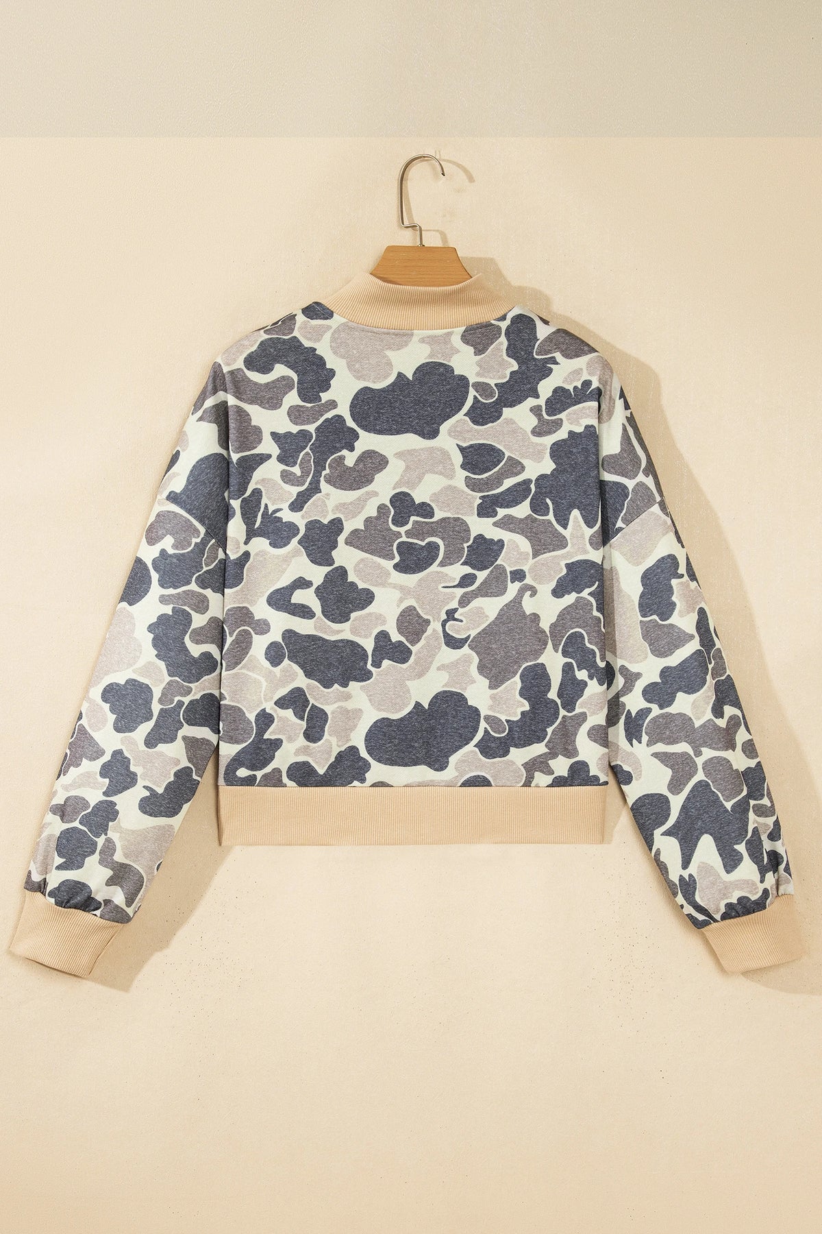 Camo Colorblock Trim Zip Up Bomber Sweatshirt