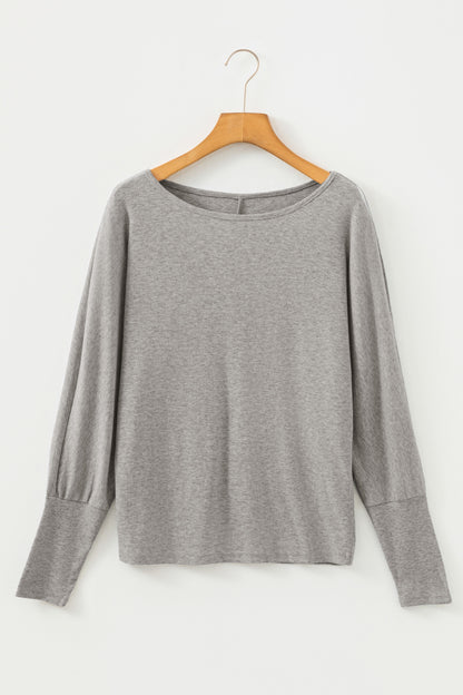 Solid Round Neck Extended Cuff Long Sleeve Top