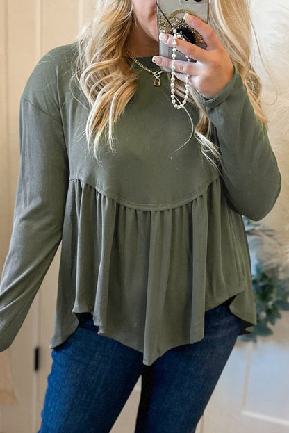 Ribbed Long Sleeve Peplum Top Plus Size