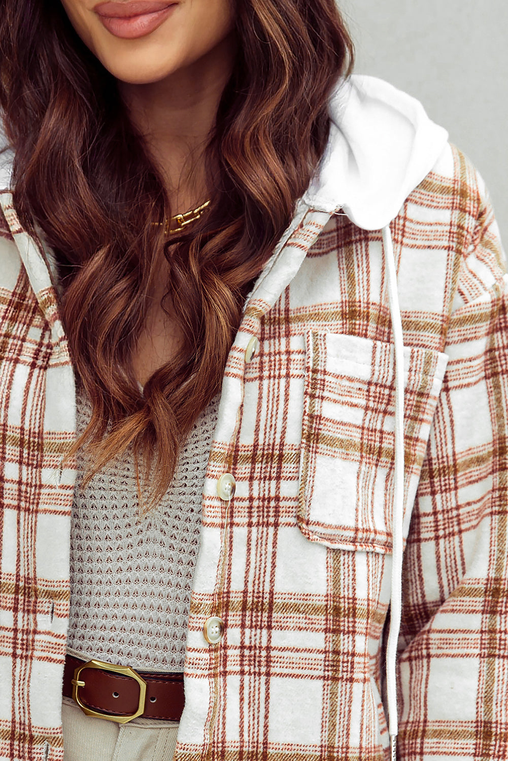 Plaid Sherpa Lined Hooded Jacket