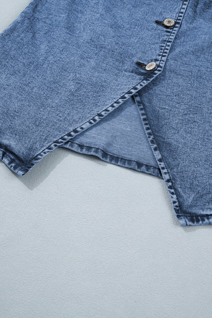 Western Denim Button Front Slit Sleeveless Vest