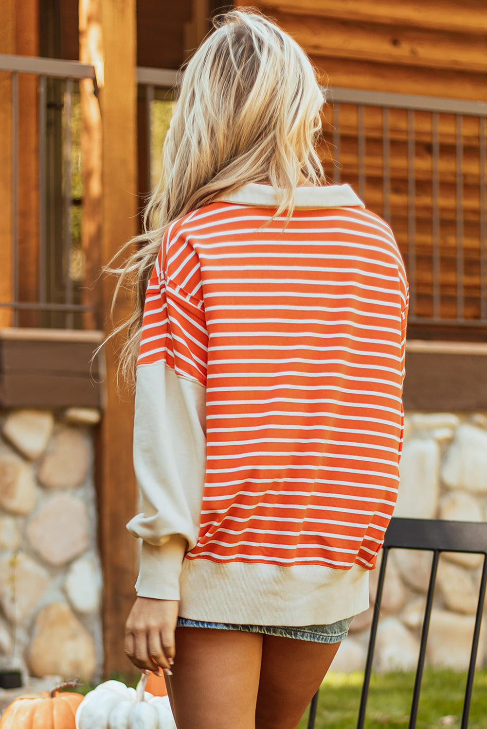 Colorblock Collared Drop Shoulder Sweatshirt