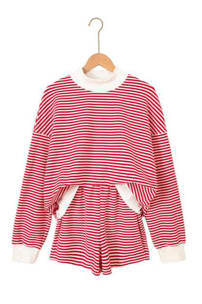 Stripe Oversized Mock Neck Sweatshirt & Shorts Set