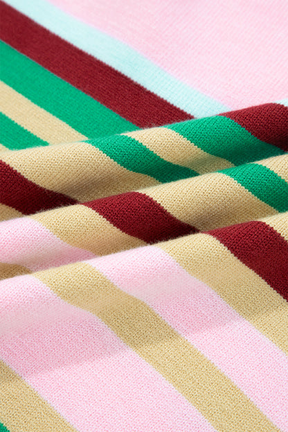 Stripe Ribbed Trim Crewneck Cropped Sweater