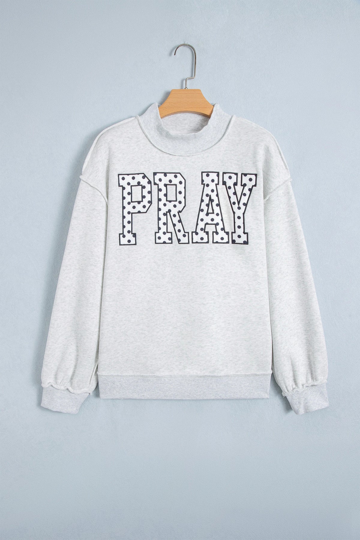 Pray Polka Dot Embroidered Mock Neck Long Sleeve Sweatshirt