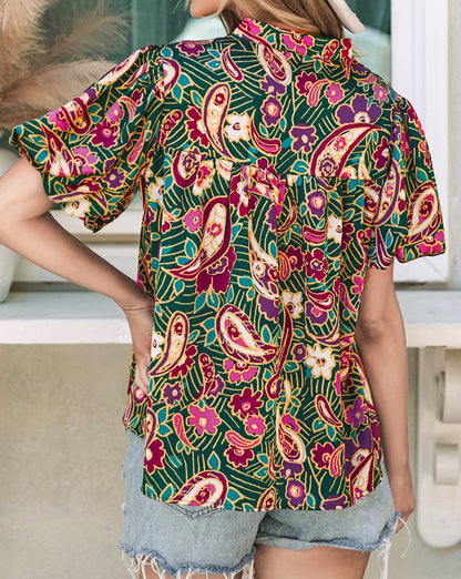 Paisley Bubble Short Sleeve Blouse