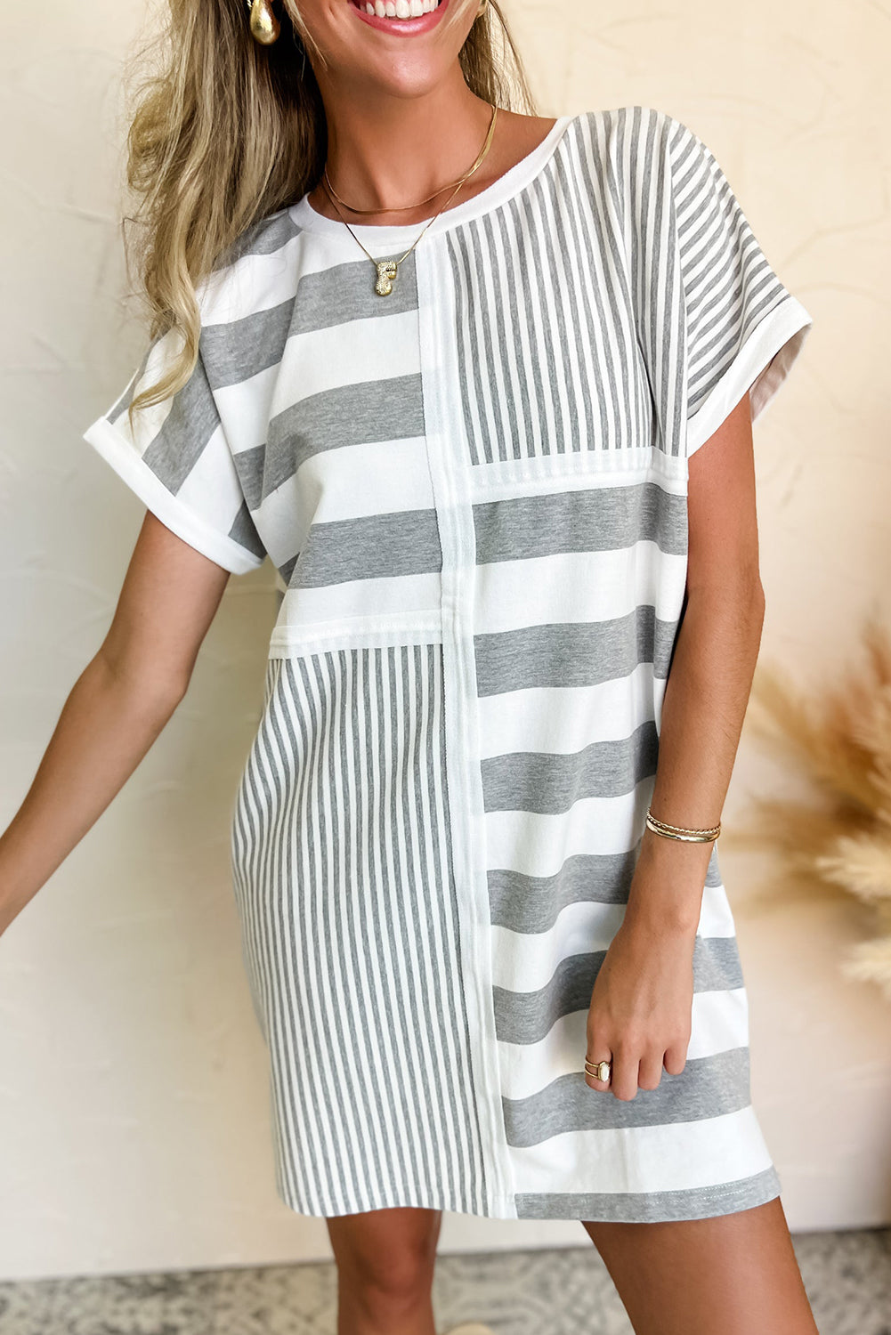 Stripe Short Sleeve Mini Dress