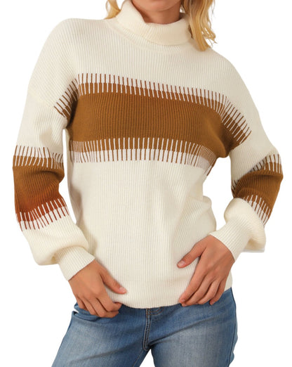 Colorblock Turtleneck Long Sleeve Sweater