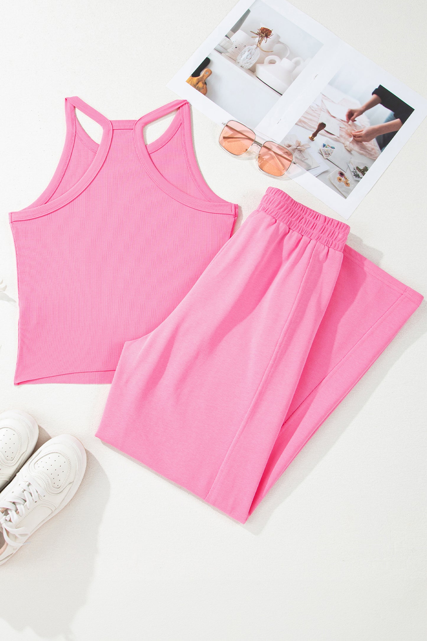 Solid Ribbed Tank Top and Sweatpants Set