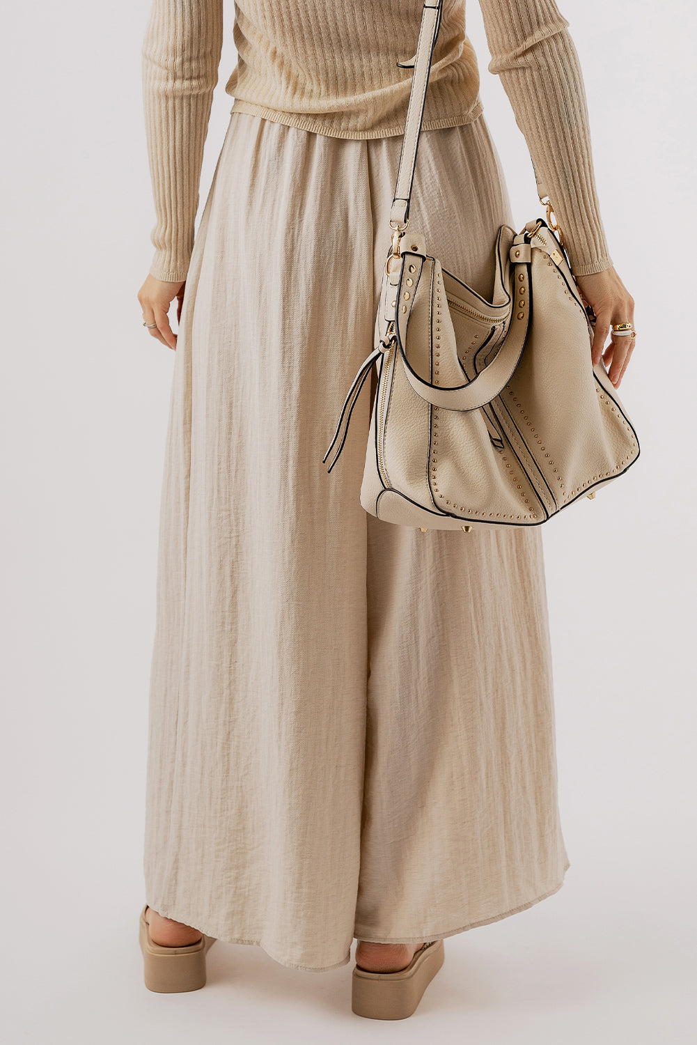 Pleated Drop Waist Wide Leg Pants