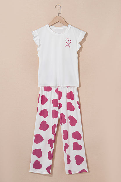 Heart Ruffle Tank Top And Pants Lounge Set
