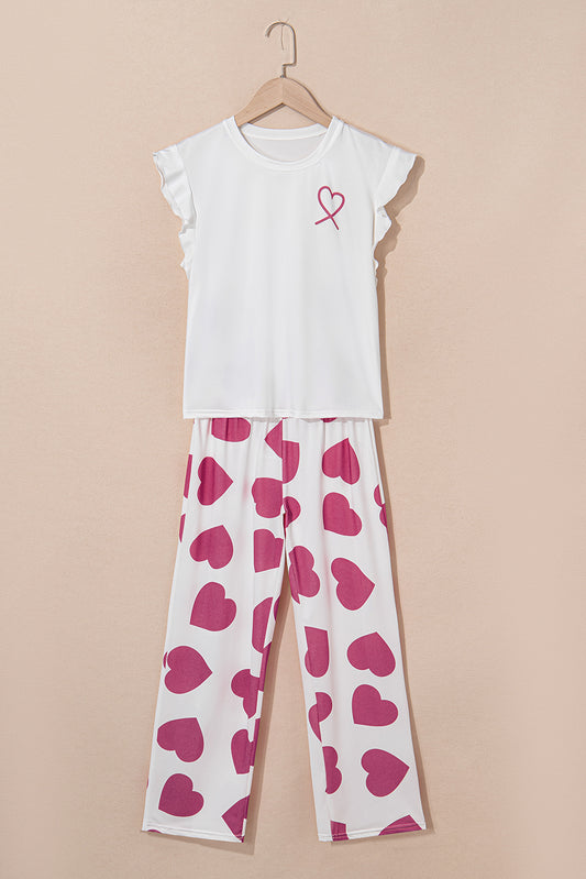 Heart Ruffle Tank Top And Pants Lounge Set