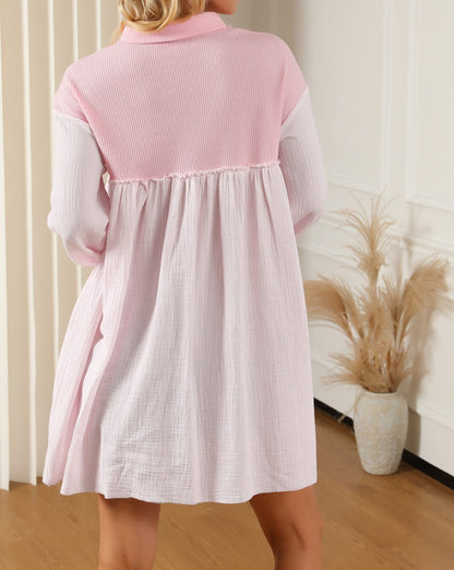 Gauze Puff Sleeve Shirt Dress