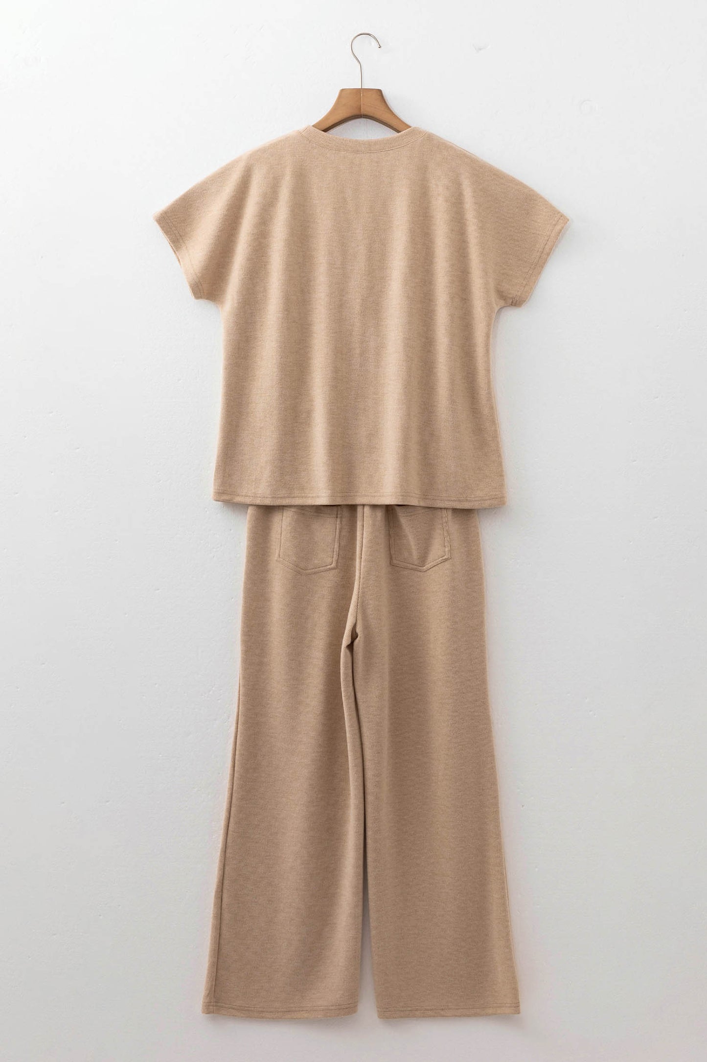 Ribbed Short Sleeve Top & Wide Leg Pants Set