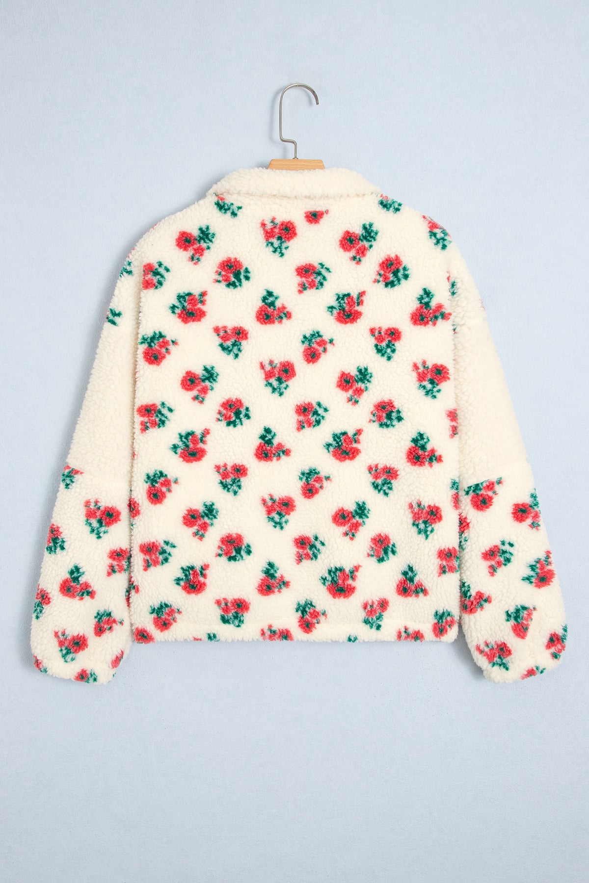 Floral Fleece Contrast Trim Half Button Sweatshirt