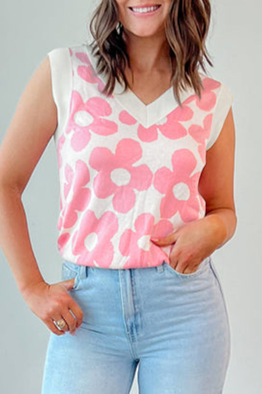 Retro Floral V-Neck Tank Top