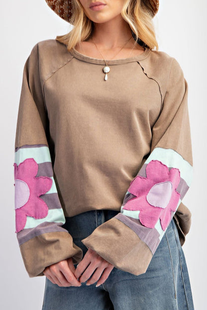 Floral Raglan Sleeve Reverse Seam Top