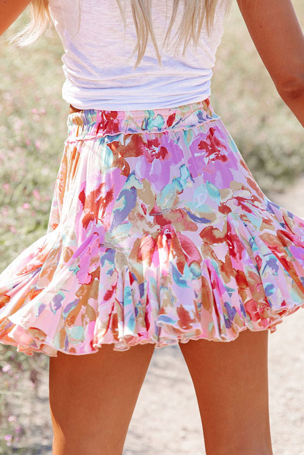 NEW! Artsy Floral Ruffled Mini Skirt