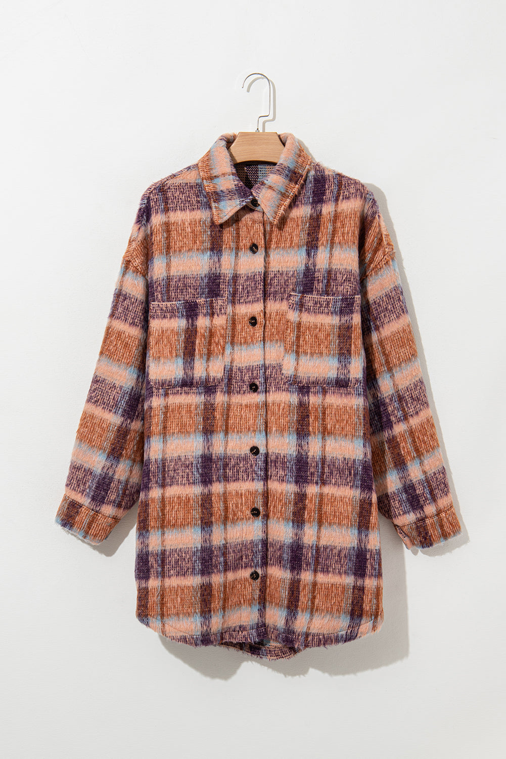 Plus Size Plaid Buttoned Long Jacket