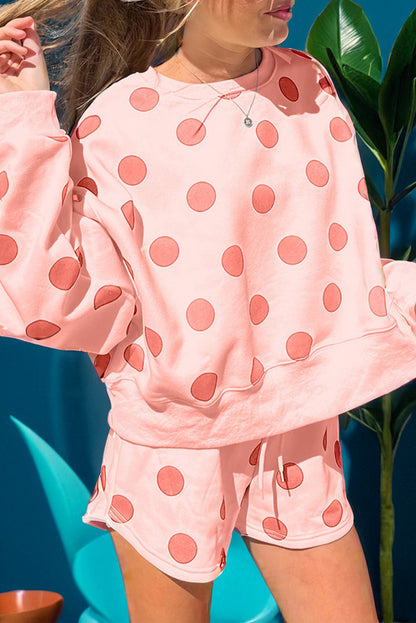 Polka Dot Pullover and Drawstring Shorts Set