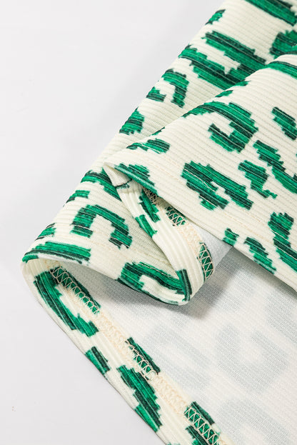 Leopard Mock Neck Puff Sleeve Top