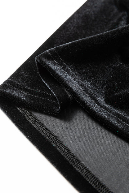 Solid Velvet Frilled Collar Smocked Puff Sleeve Blouse