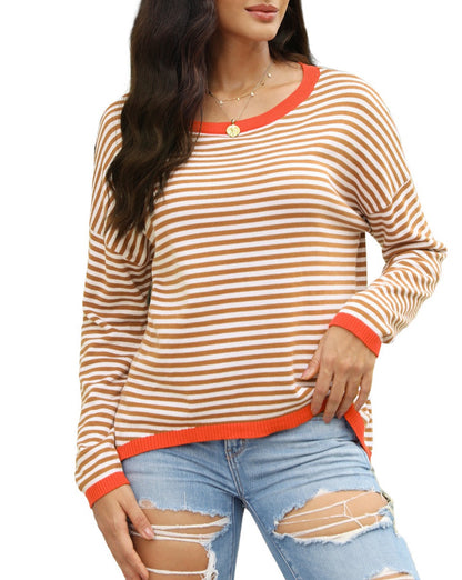 Stripe Contrast Drop Shoulder Sweater