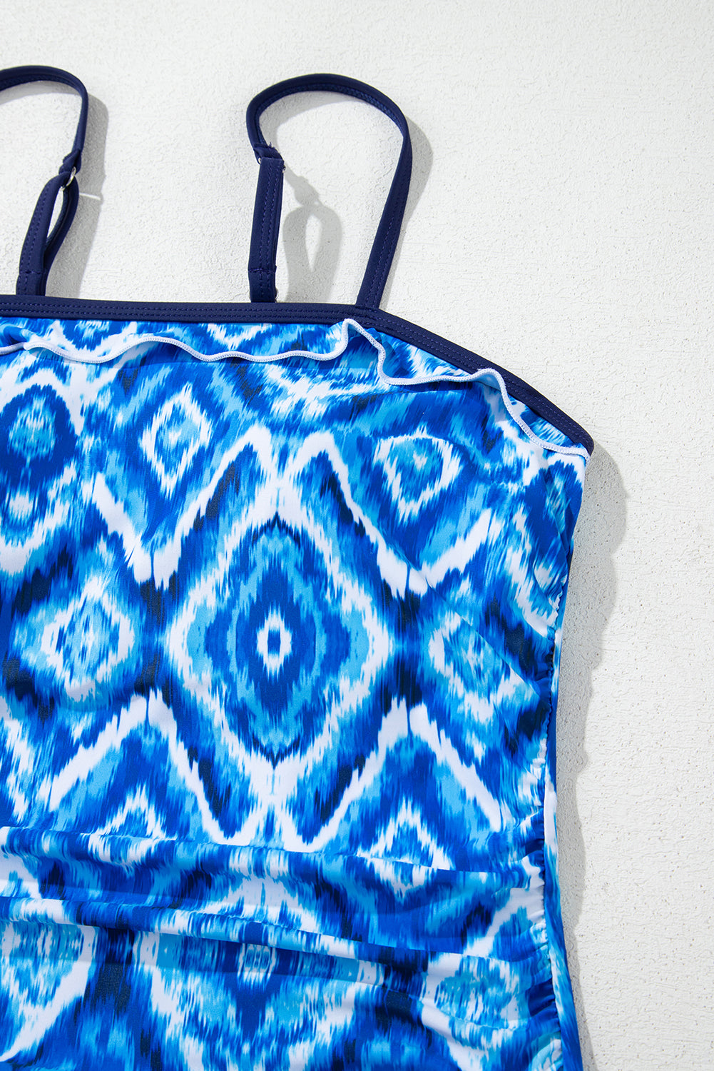 Abstract Frilled Trim Spaghetti Straps Tankini Set